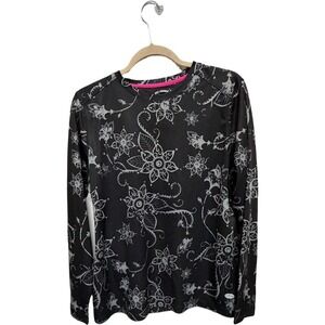Reel Legends Performance Fishing Shirt Large Black Floral Long Sleeve UPF Cover